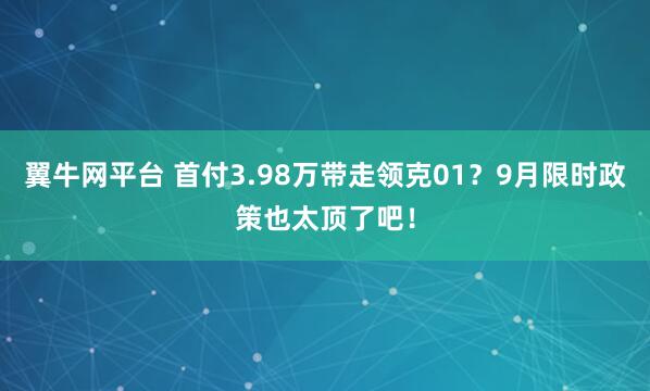 翼牛网平台 首付3.98万带走领克01？9月限时政策也太顶了吧！